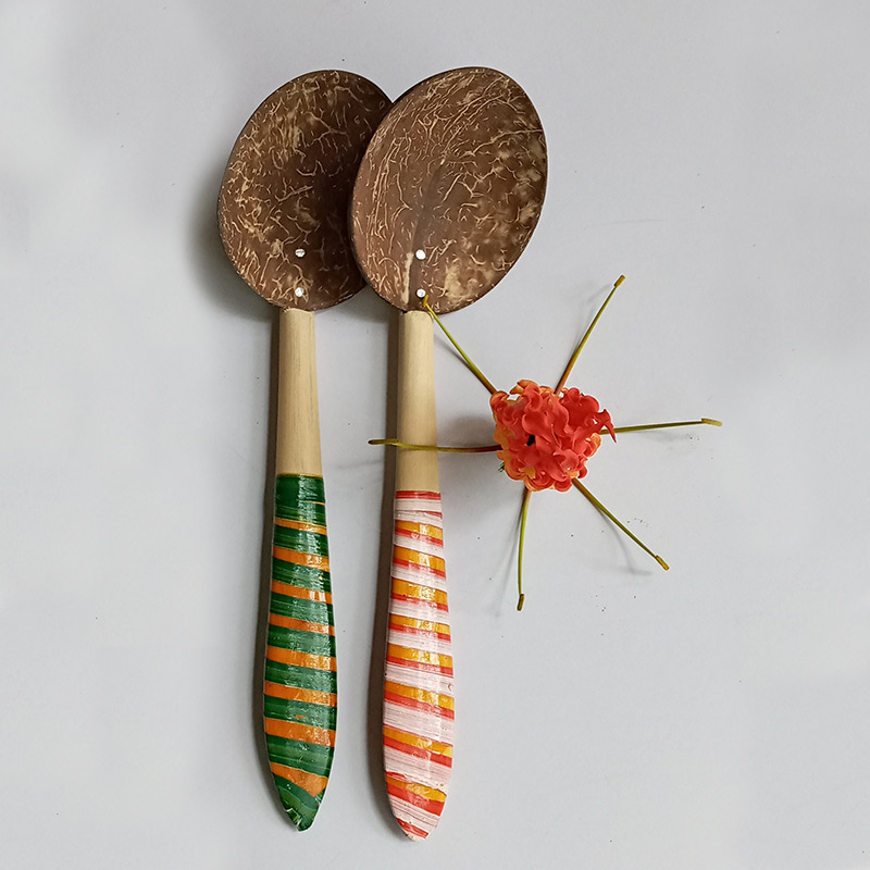 6″ Coconut Shell Colorful Wooden Spoon
