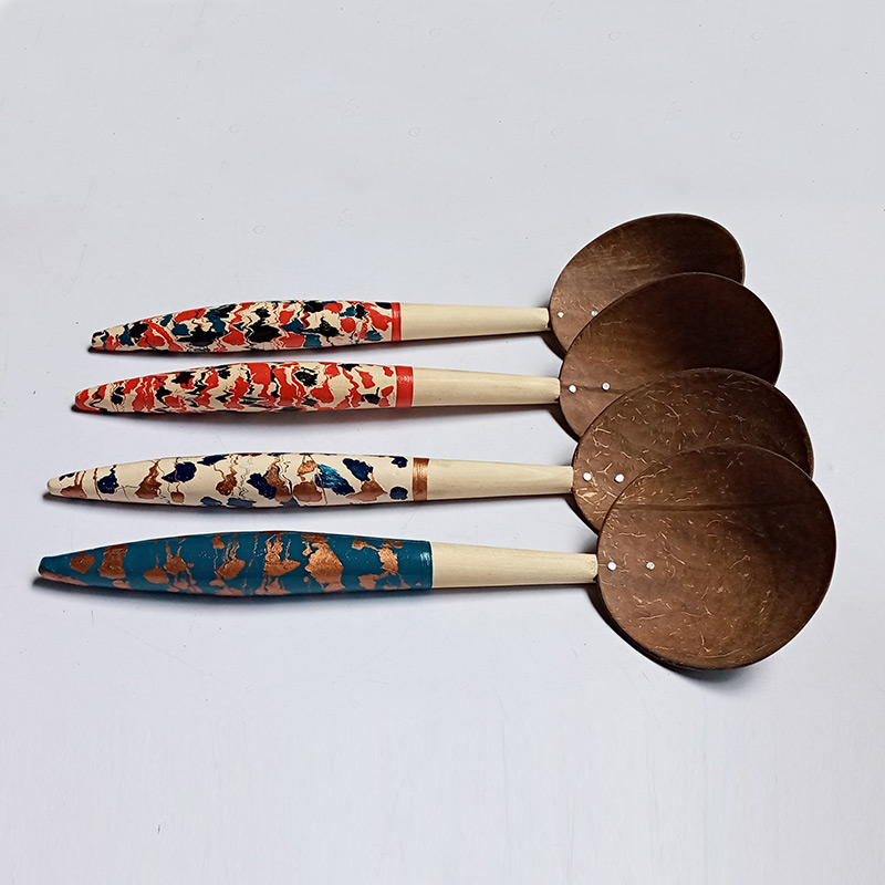 Handmade Coconut Shell Wooden Spoon Round Handle