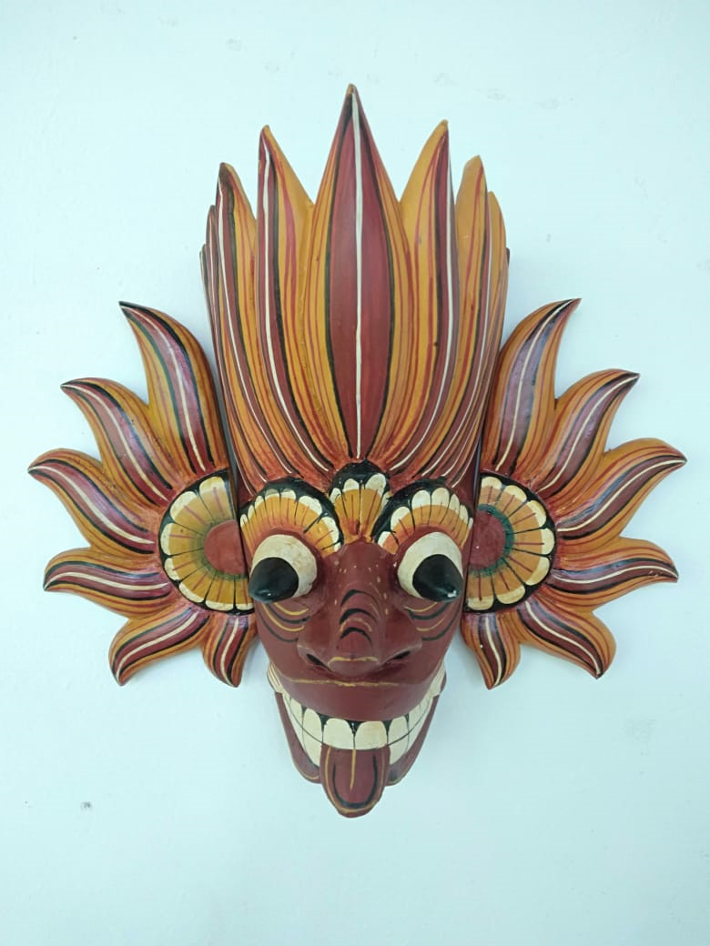 Fire Demon Mask,Gini Raksha mask,Ginidal Raksha Mask,Mask Sculpture,Wooden Mask,Wooden Mask from Sri Lanka, traditional Fire Devil mask.