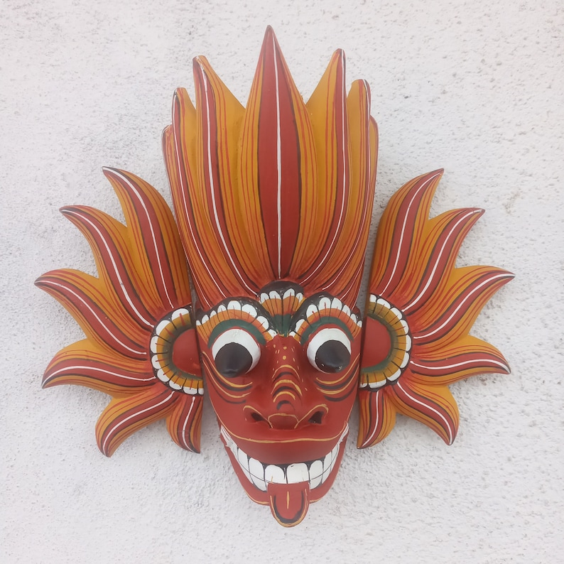 Gini Raksha mask, Fire Demon Traditional Sri Lankan Mask,Wooden Mask, wall mask,wooden wall art,wooden wall decor,housewarming gift,