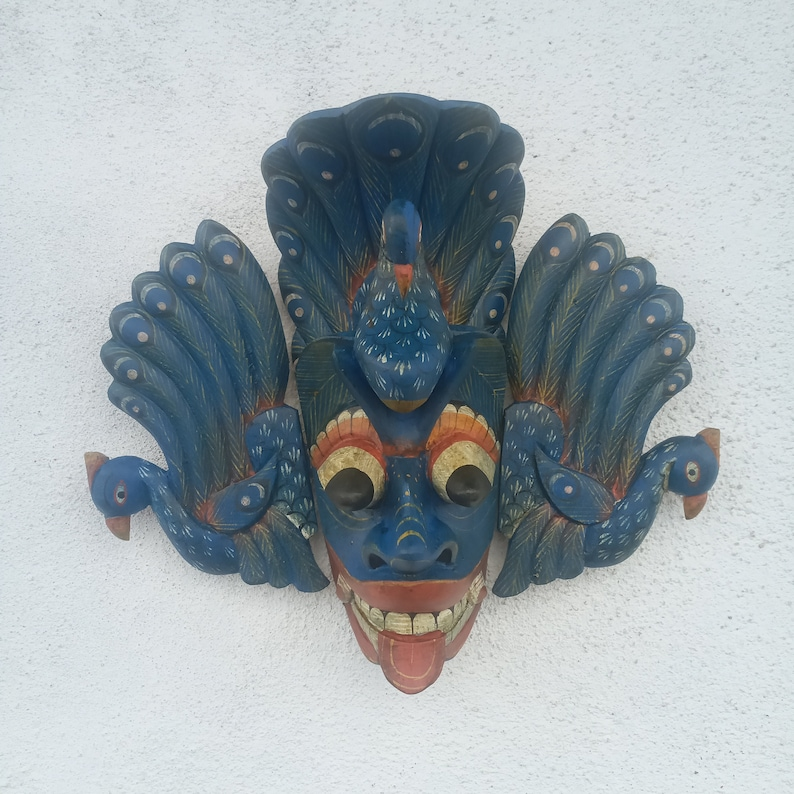 Hand Carved Wood Wall Hanging Mask| Stunning Peacock Mask Sculpture| Beautiful and lucky Wooden Wall Hanging Mask| Home Decor Wall Art