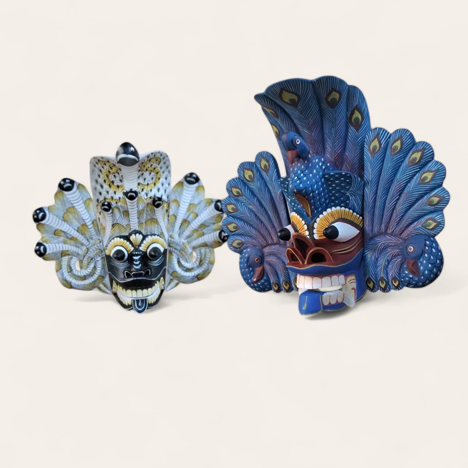 Sri Lanka Cobra protection mask and Peacock demon mask together/Wooden Mask/Devil mask/Bird Demon/Peacock Devil mask,interior wall decor