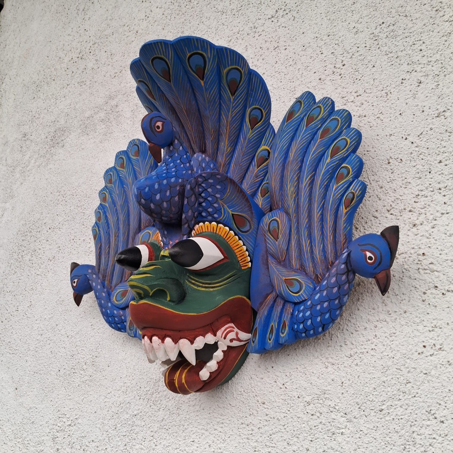 Sri Lankan Traditional Mask Mayura Raksha, Peacock Devil Mask, Peacock Demon mask,Wooden Mask, mask wall decor, Wall Hangings mask,Tiki mask