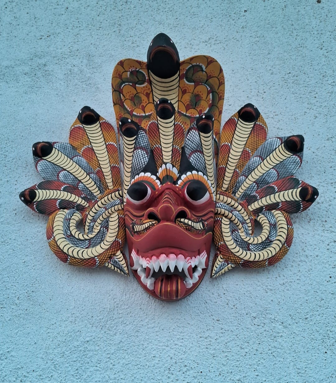 Traditional cobra Decorative Tiki Mask Home Decor | Sri Lankan Handmade Wood Wall Decor | Polynesian|Handcarved Wooden Mask|Unique Gift Idea