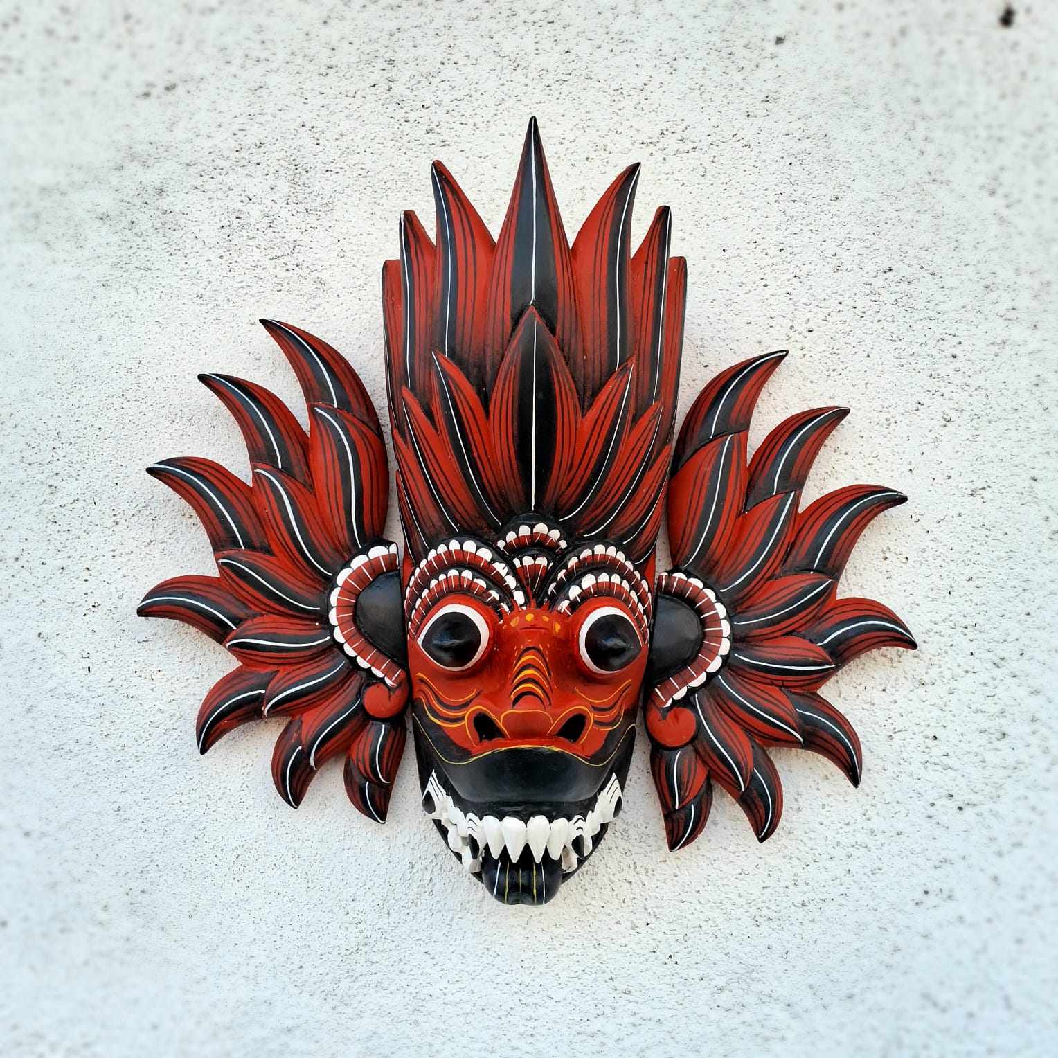 Handmade Fire Demon Mask|Unique Tribal Demon Mask|Mythical Mask for Cosplay|Demon Spirit Wall Decor|Traditional Sri Lankan Wooden Mask|Tiki